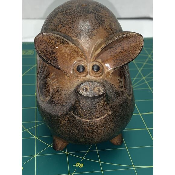 Pig Candle Holder Incense Burner Astray Ceramic Pottery Speckled Brown 6" x 3" - Picture 1 of 10